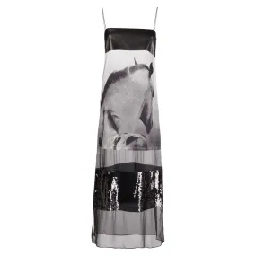 Photographic Print Sequin Slip Dress