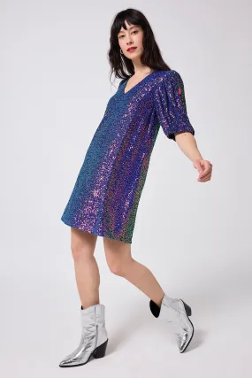 Purple Iridescent Sequin V-Neck Short Dress