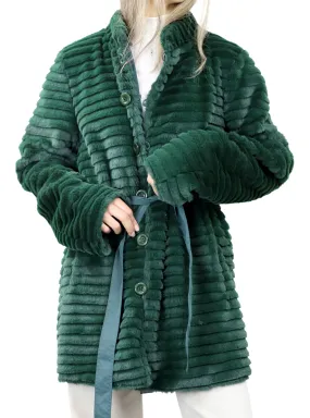 Reversible Faux Coat with Waist Best Detail - Green