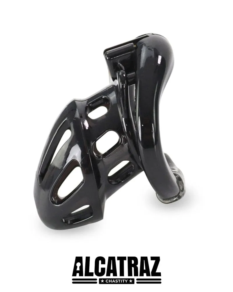 0862AR      Man Whore Locking Black Chastity Cock Cage, Medium Base Ring