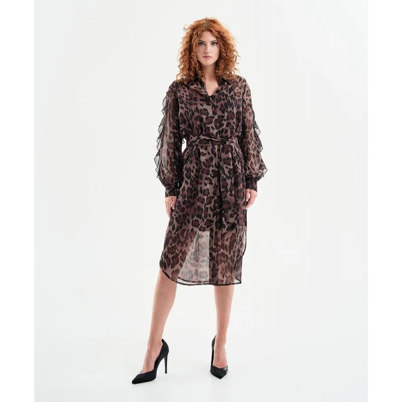 Access Fashion Leopard Print Muslin Dress Ruffled Dress