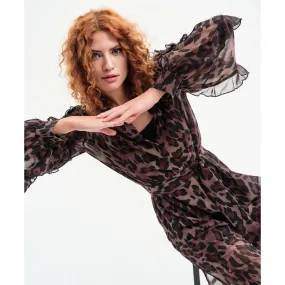 Access Fashion Leopard Print Muslin Dress Ruffled Dress