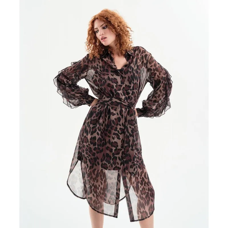 Access Fashion Leopard Print Muslin Dress Ruffled Dress