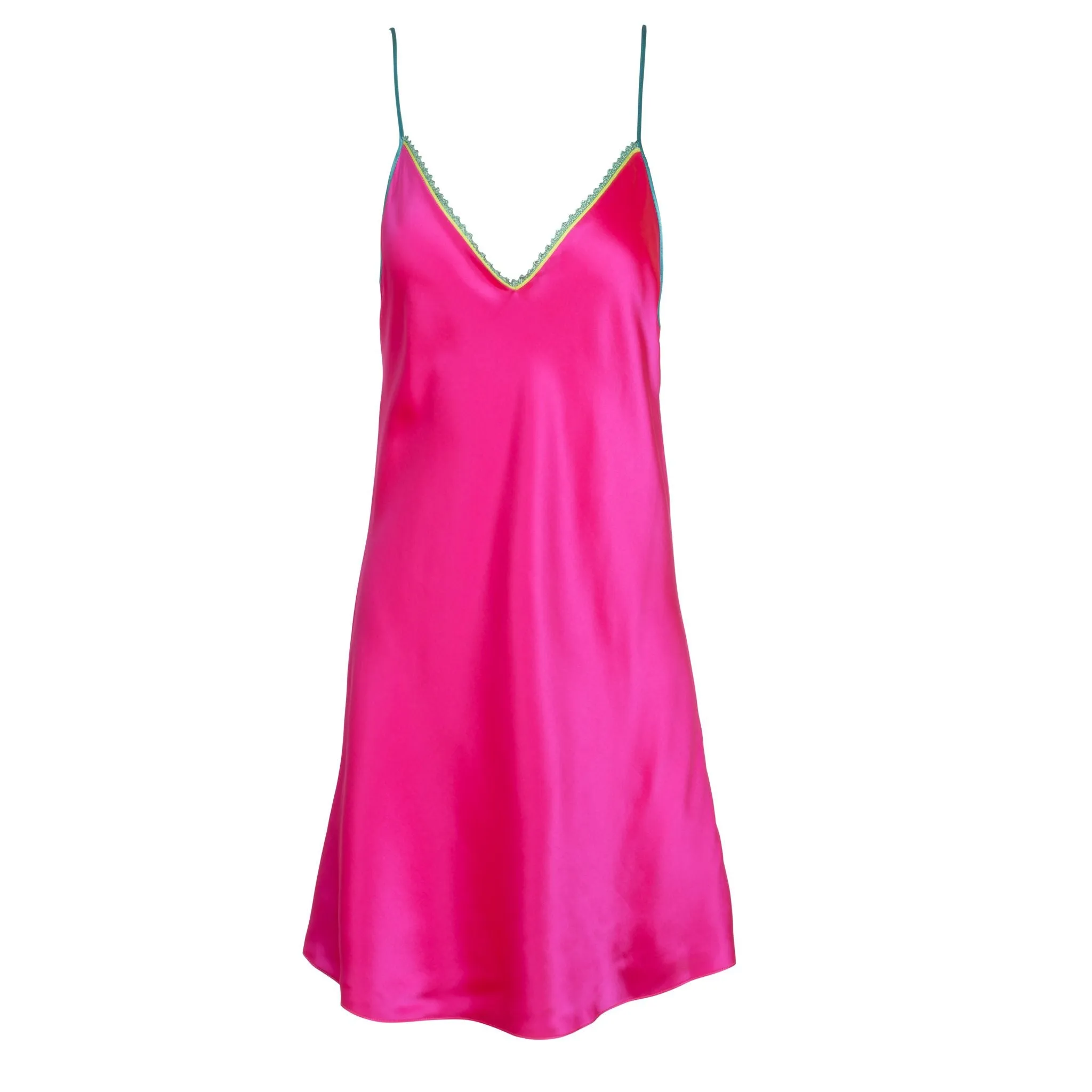 Acid Pink Lace-Trim Mini Slip Dress