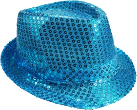 adult unisex light blue sequin fedora hat Case of 72