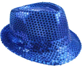 adult unisex nany blue sequin fedora hat Case of 72