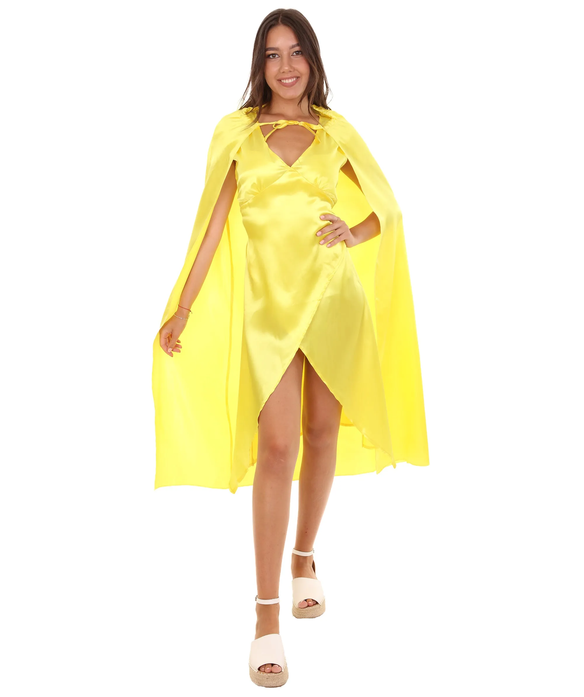 Adult Women's Costume for Cosplay Game of Thrones Dragon Queen Yellow Dress with Cloak