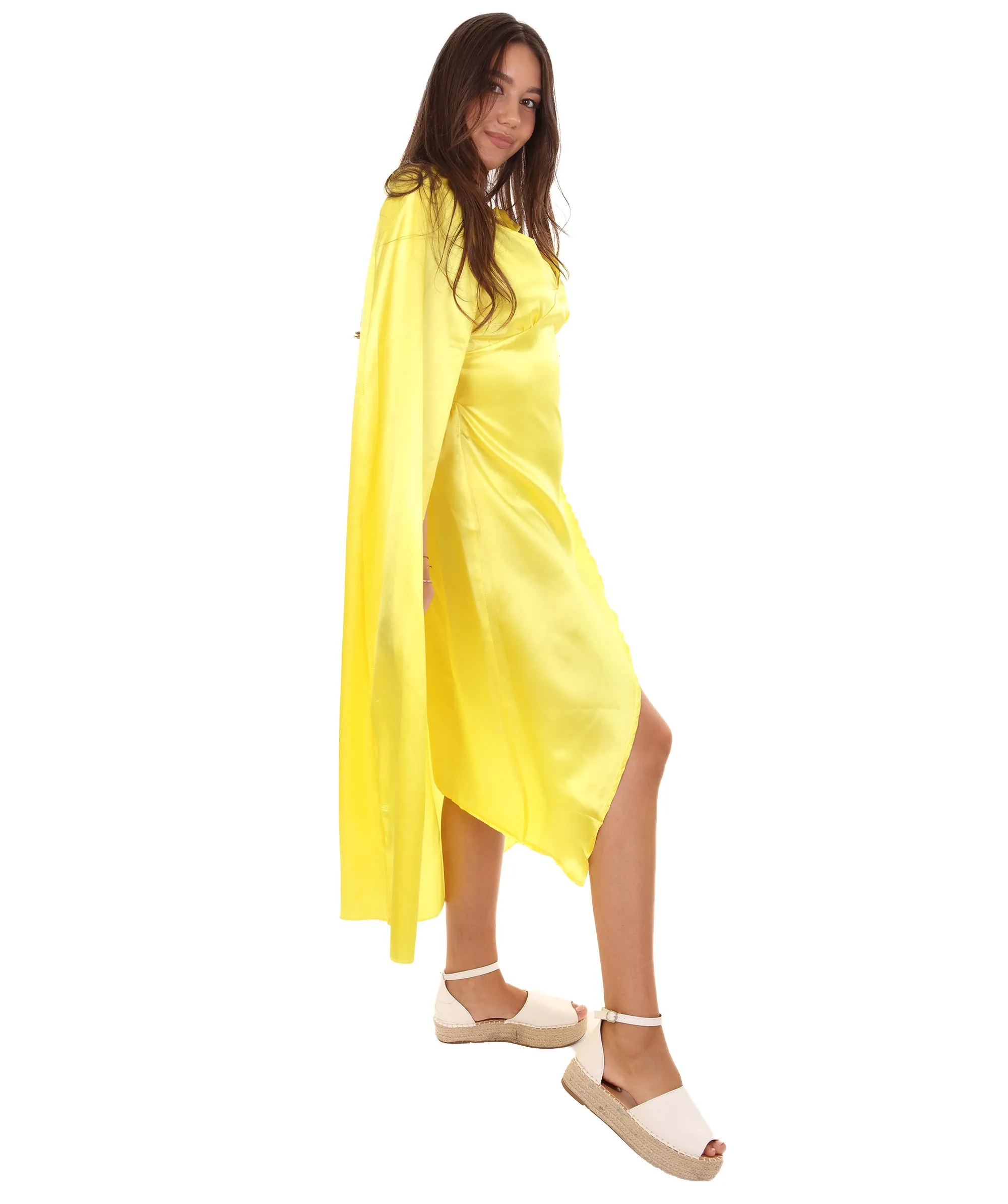 Adult Women's Costume for Cosplay Game of Thrones Dragon Queen Yellow Dress with Cloak