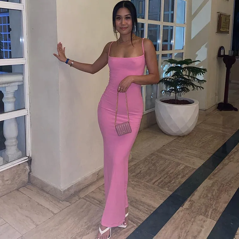 Amozae Satin Slip Sleeveless Backless Slim   Maxi Dress   Spring Women  Party Y2K Concise Bodycon Elegant  Clothing