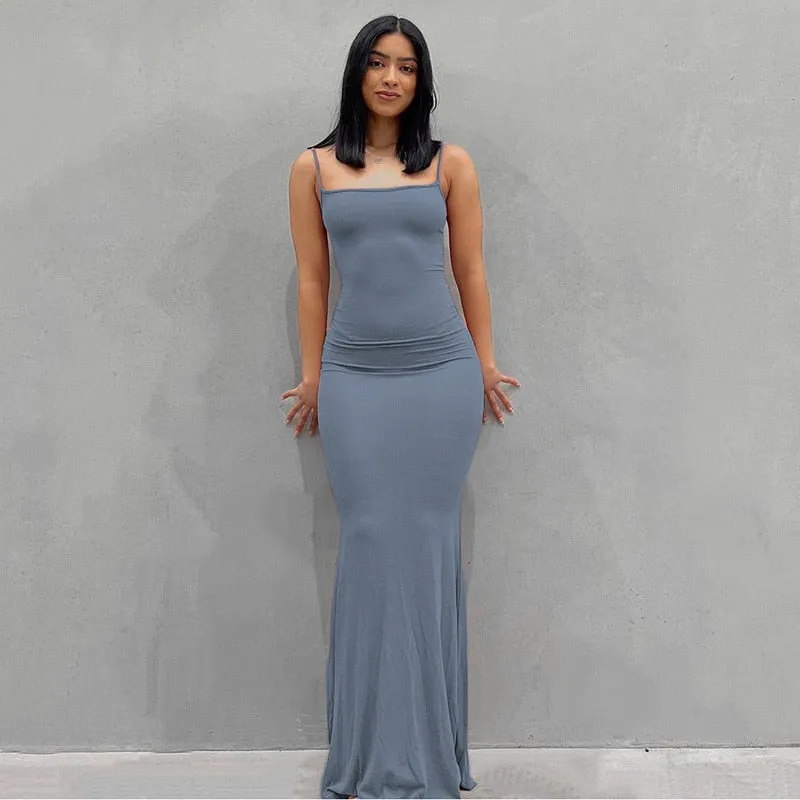 Amozae Satin Slip Sleeveless Backless Slim   Maxi Dress   Spring Women  Party Y2K Concise Bodycon Elegant  Clothing