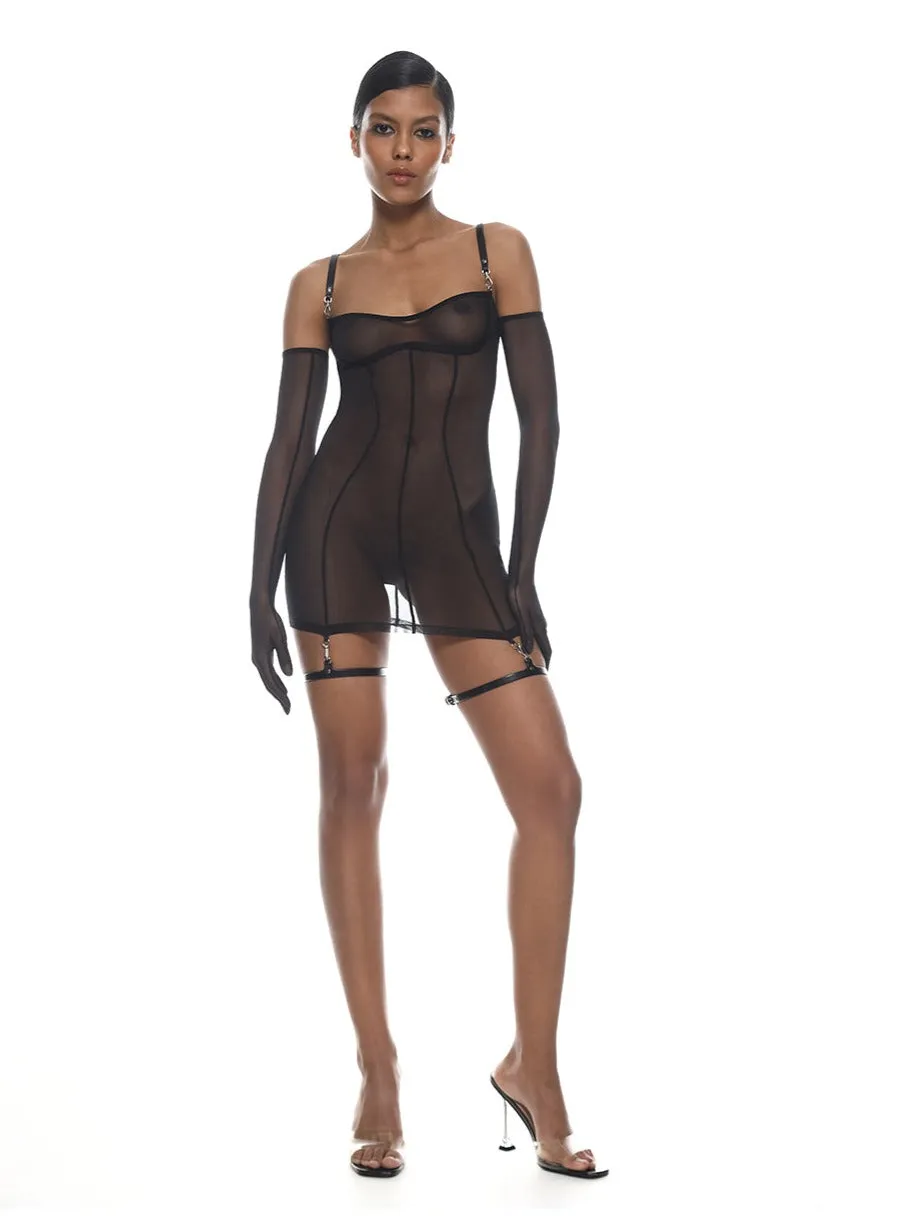 Anoeses: Sia Mesh Dress with Hard Leather Straps - XL, Last One!