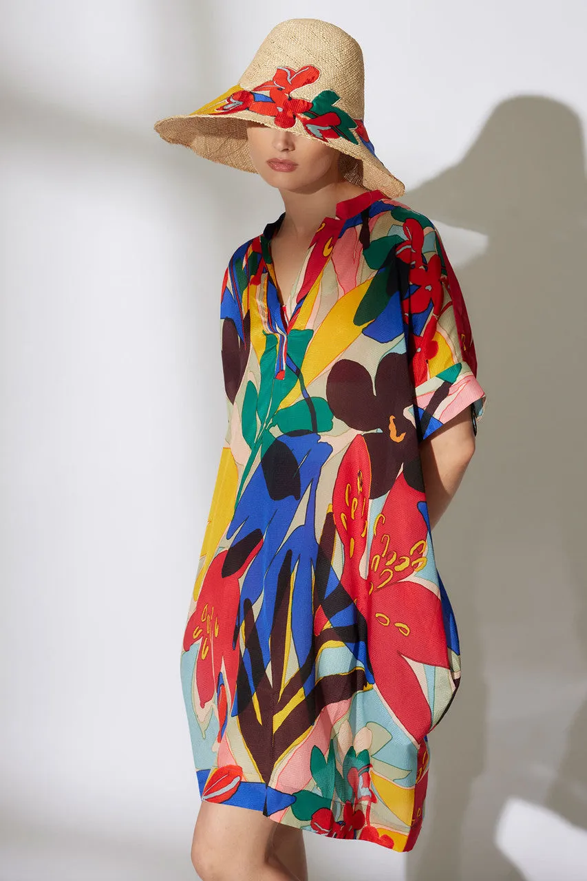 Antibes Printed Obi Silk Caftan Dress