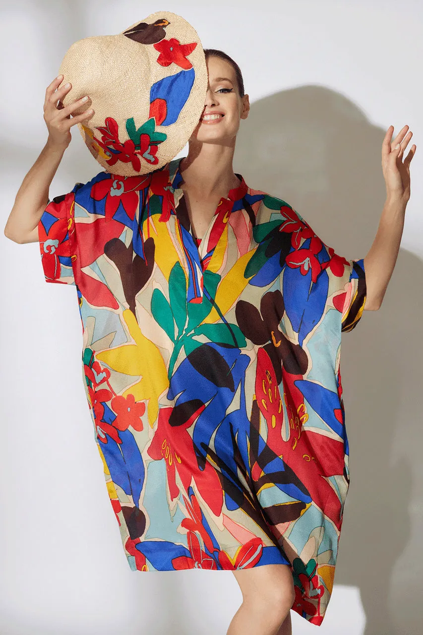 Antibes Printed Obi Silk Caftan Dress