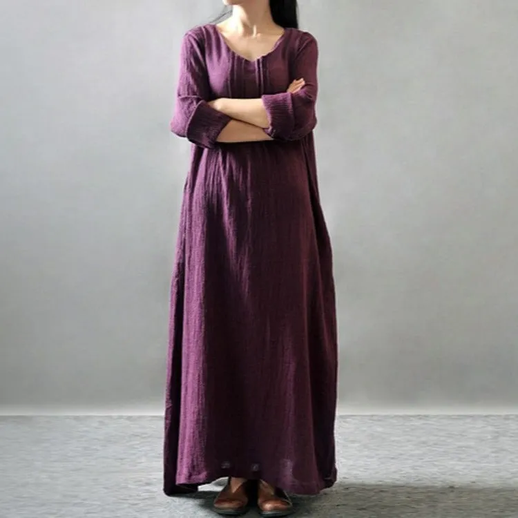 Artistic Texture Linen Robe Plus Size Dress