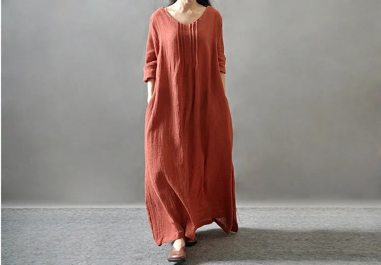 Artistic Texture Linen Robe Plus Size Dress