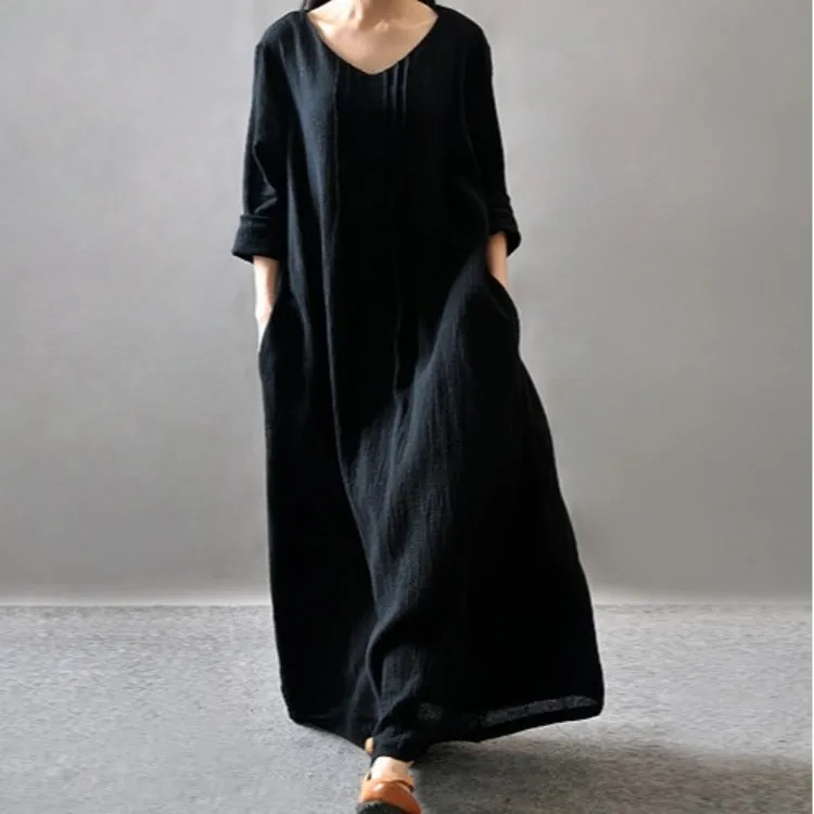 Artistic Texture Linen Robe Plus Size Dress