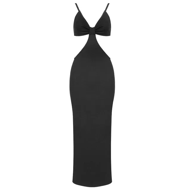 Ashoreshop Trendy Waist Hollow Out Design Sexy V Neck Backless Maxi Summer Dresses