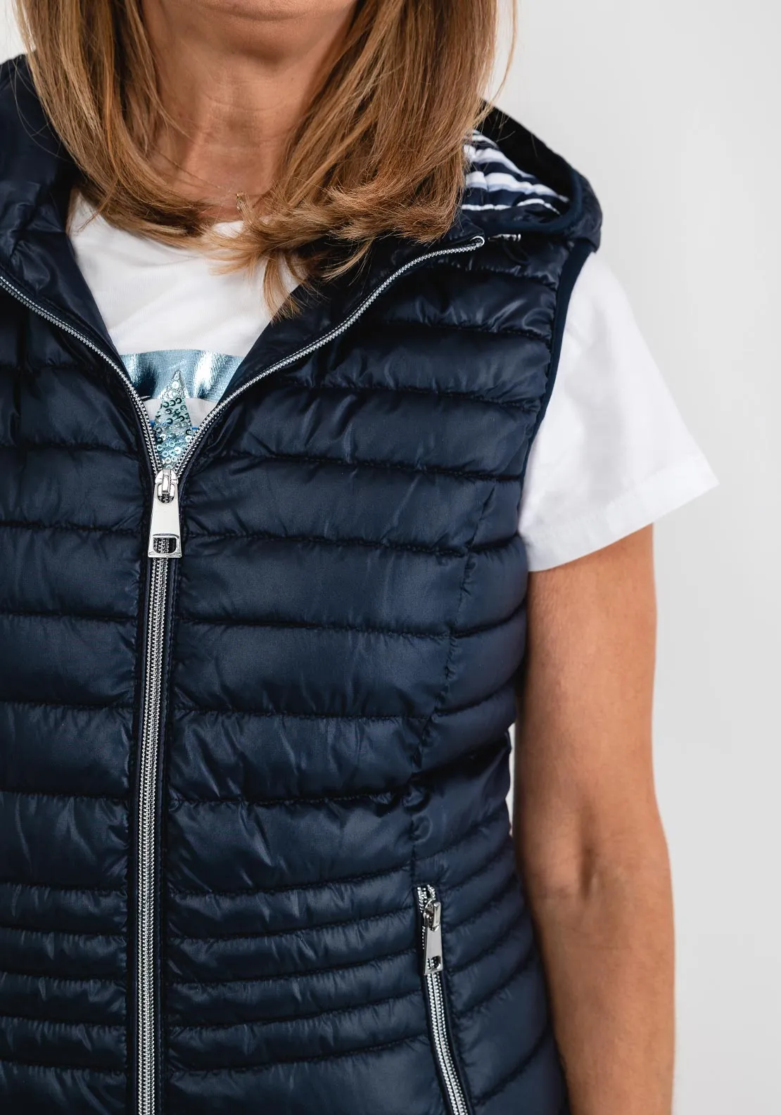 Barbara Lebek Hooded Quilted Gilet, Navy