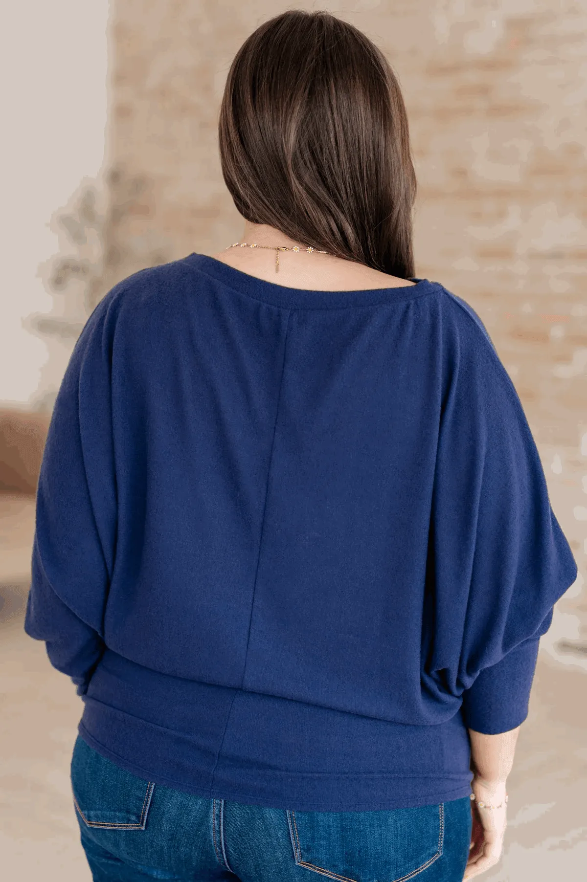 Batwing Sleeve Boatneck Top in Navy