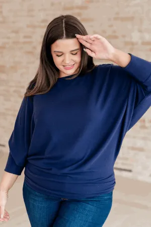 Batwing Sleeve Boatneck Top in Navy