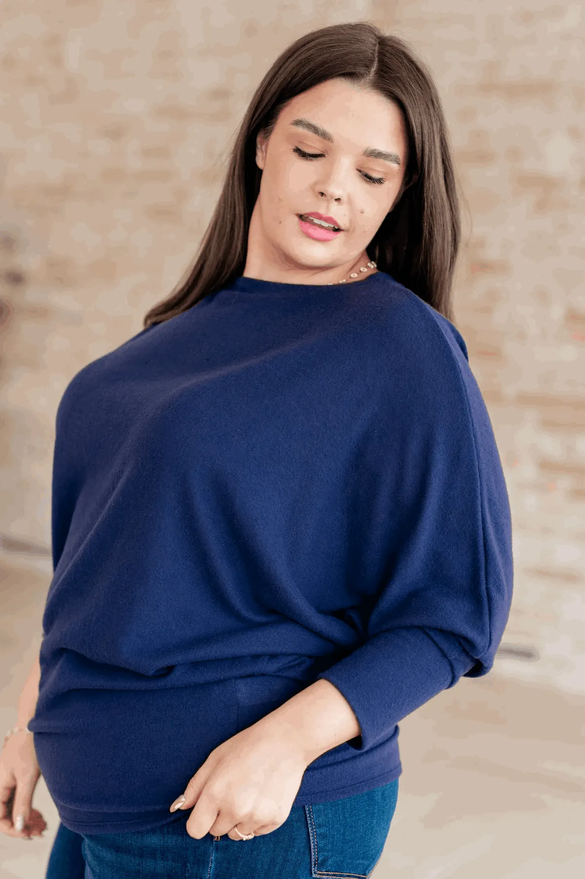 Batwing Sleeve Boatneck Top in Navy