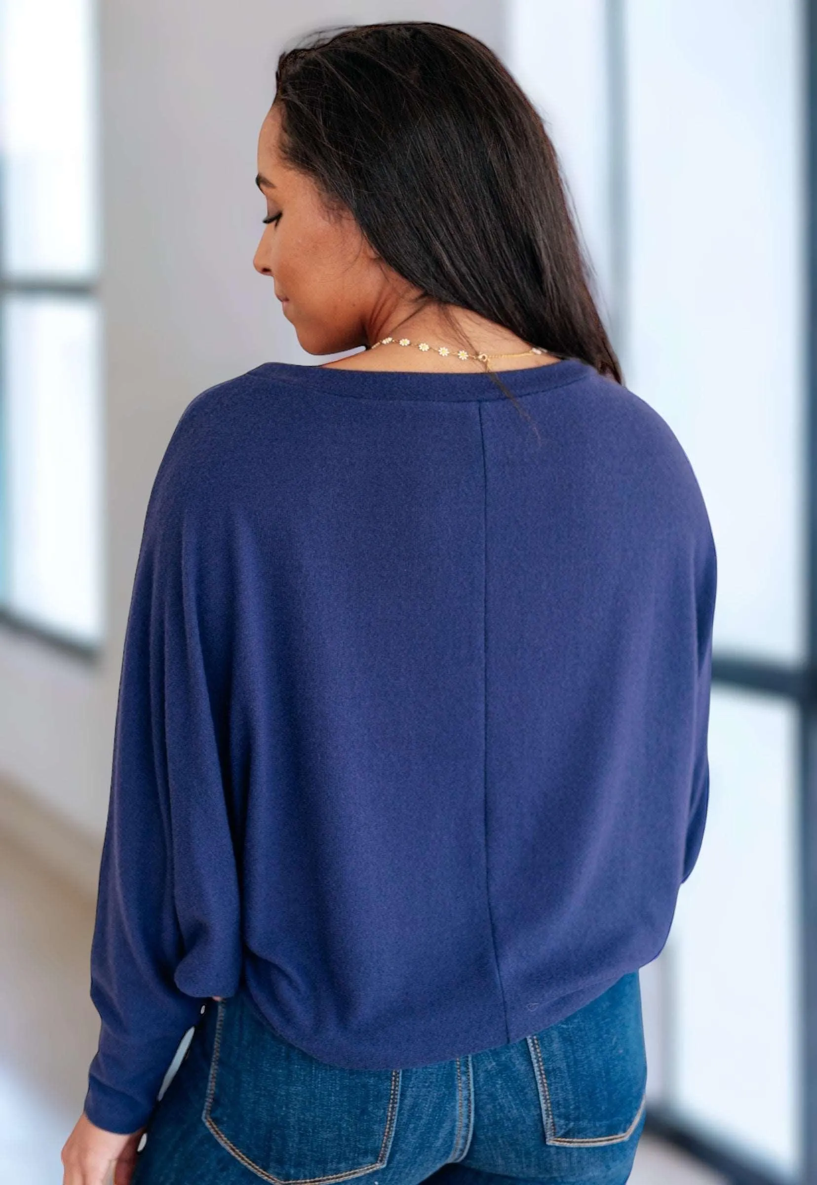 Batwing Sleeve Boatneck Top in Navy