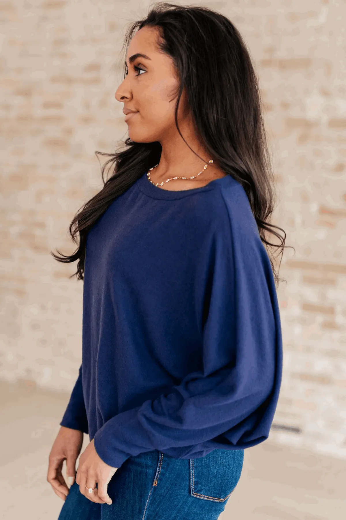 Batwing Sleeve Boatneck Top in Navy