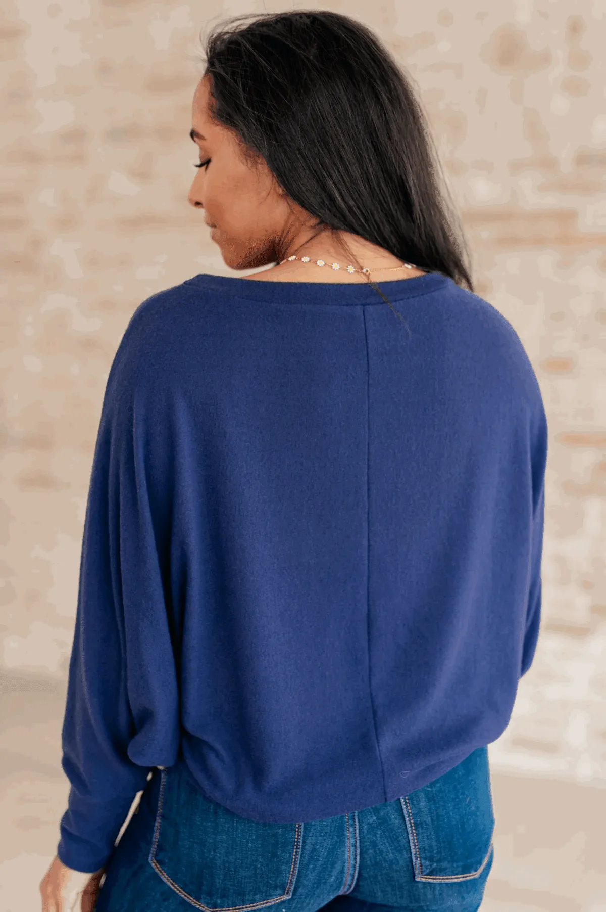 Batwing Sleeve Boatneck Top in Navy