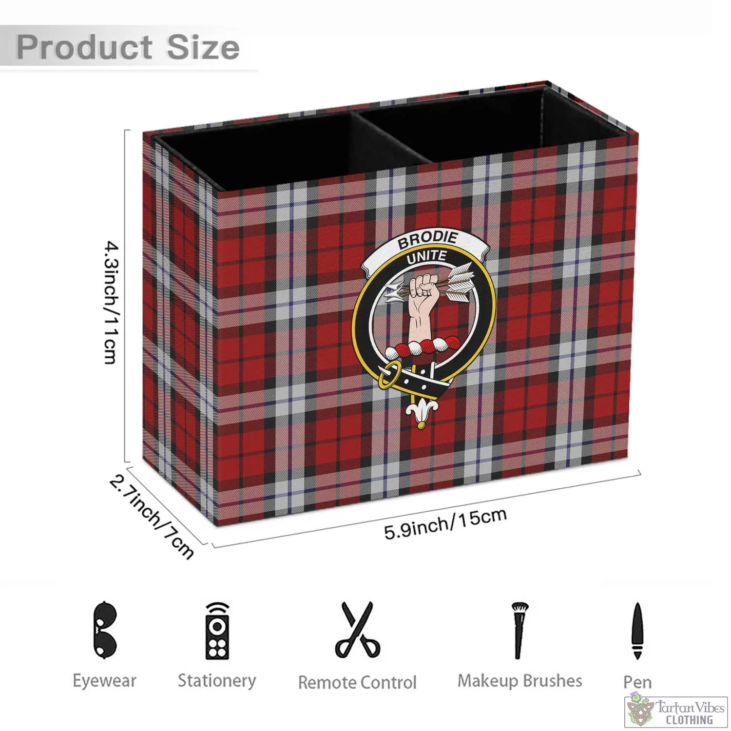 Brodie Dress Tartan Pen Holder with Family Crest