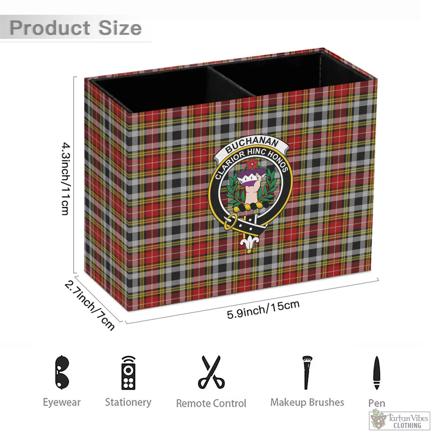 Buchanan Old Dress Tartan Pen Holder with Family Crest