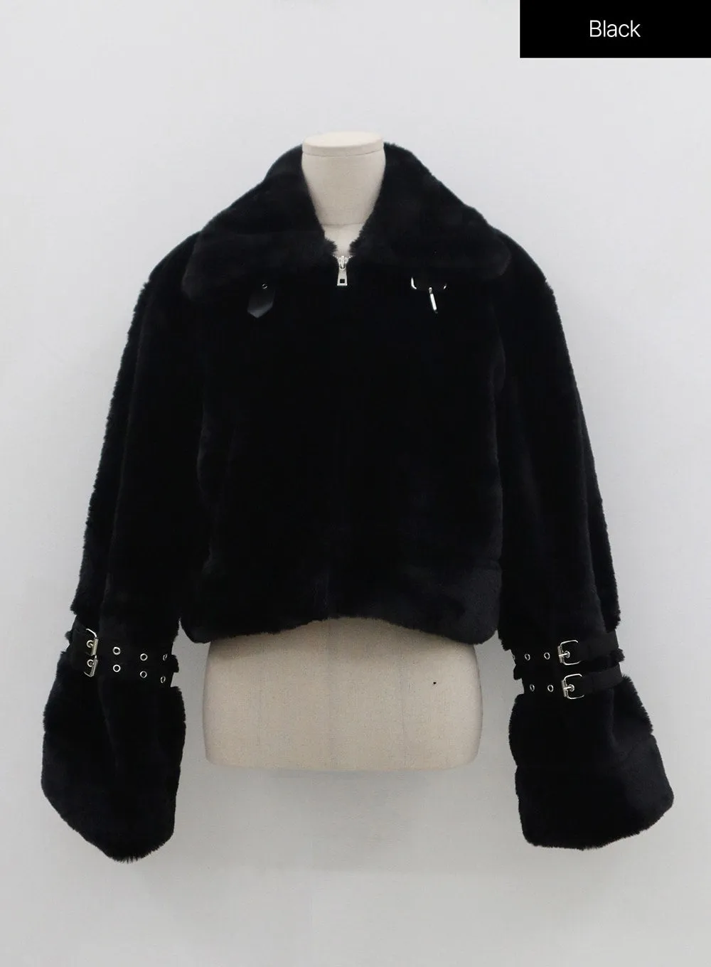 Buckle Soft Fur Crop Shearling Jacket BN04