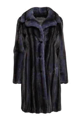 Button Down Denim Blue Mid Length Mink Fur Coat