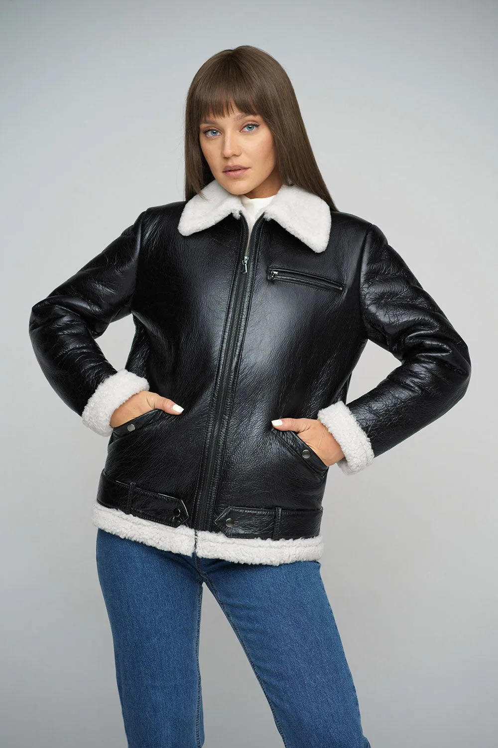 Buy Me Fur - Women's Black Merino Shearling Leather Jacket