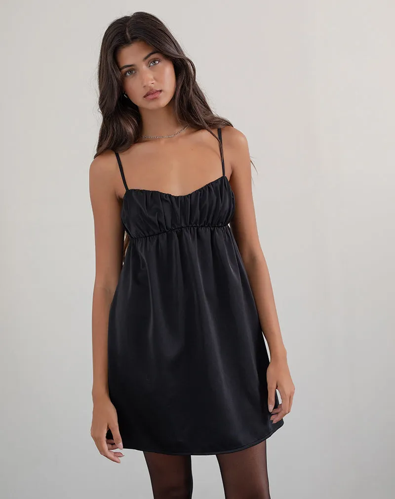 Cadenza Square Neck Slip Mini Dress in Black