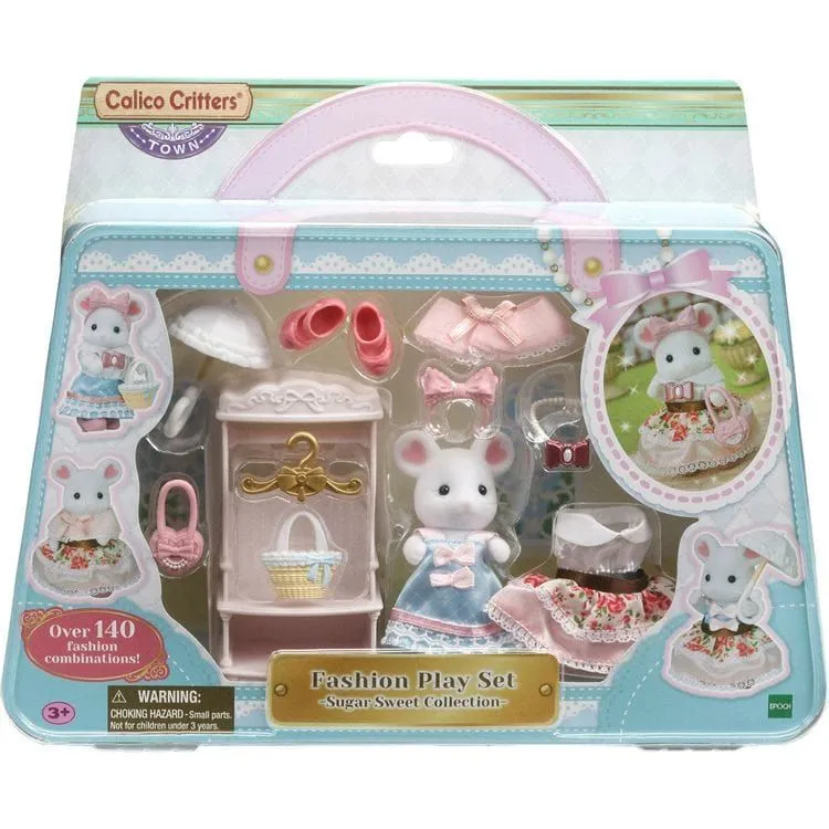 Calico Critters Fashion Playset Sugar Sweet Collection, Dollhouse Playset with Marshmallow Mouse Figure and Fashion Accessories