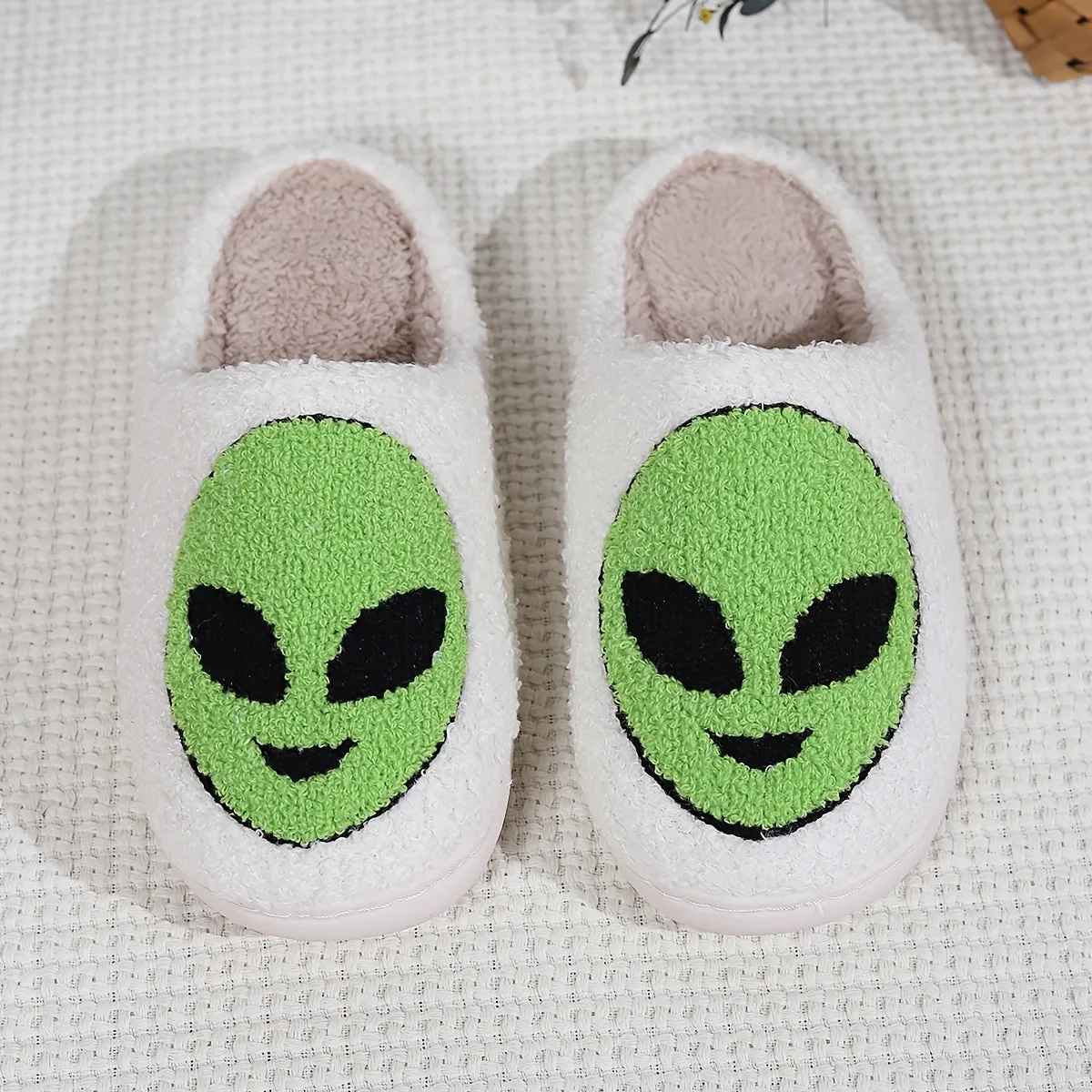 Cartoon Print Fuzzy Home Warm Slippers, Soft Sole Flat Closed Toe Cozy Shoes, Winter Non-slip Plush Shoes