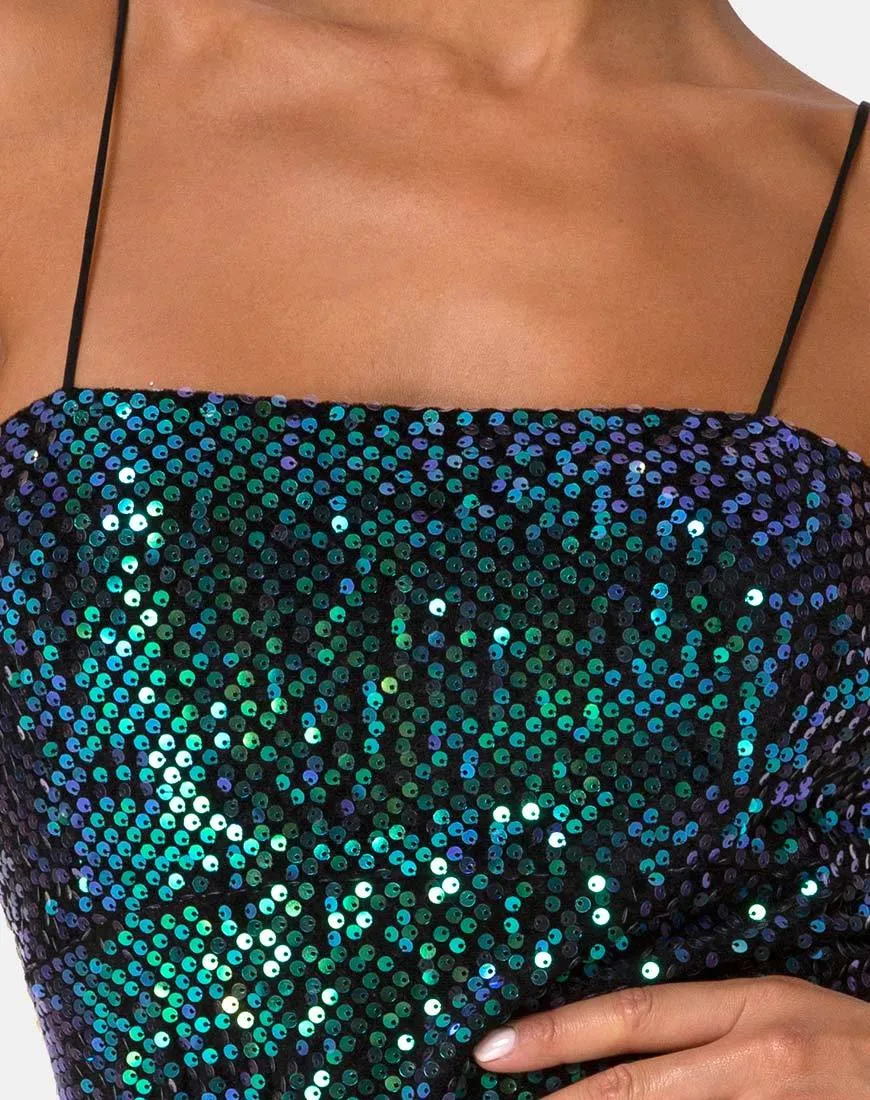 Cecile Slip Dress in Velvet Green Iridescent Sequin