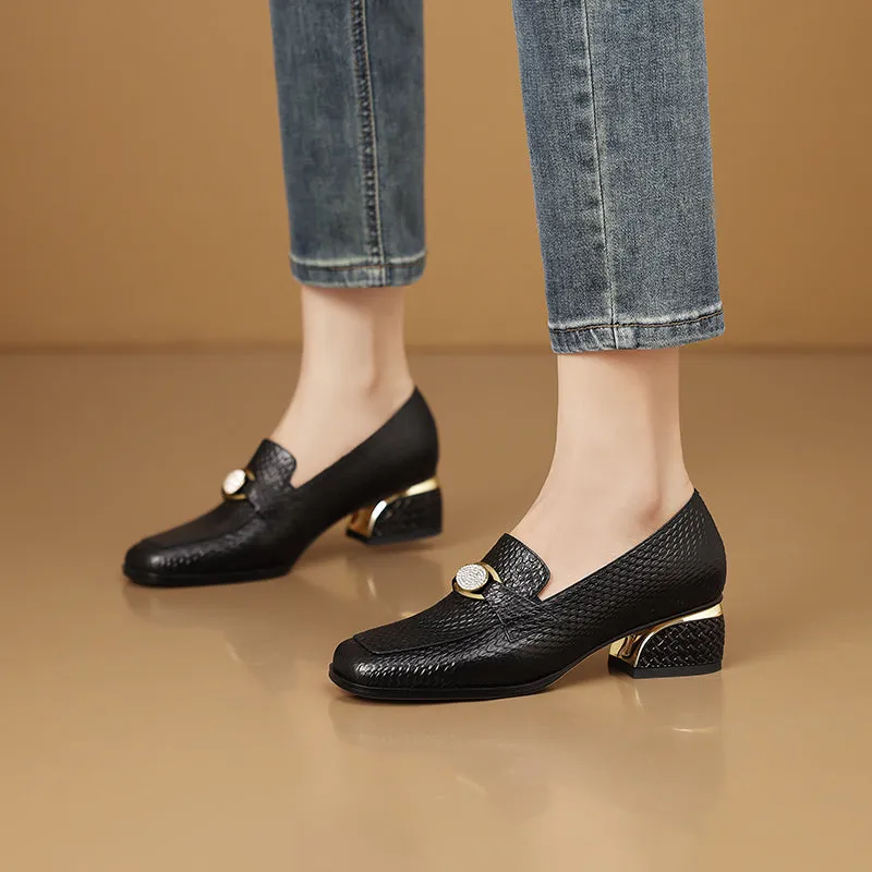 Chic LeatherLux Square Toe Low-med Heels