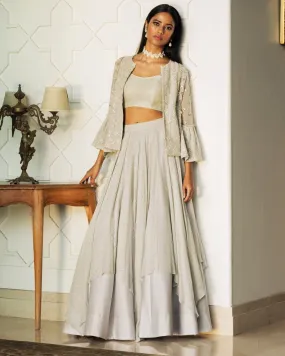 Chikankari Jacket With Layered Lehenga