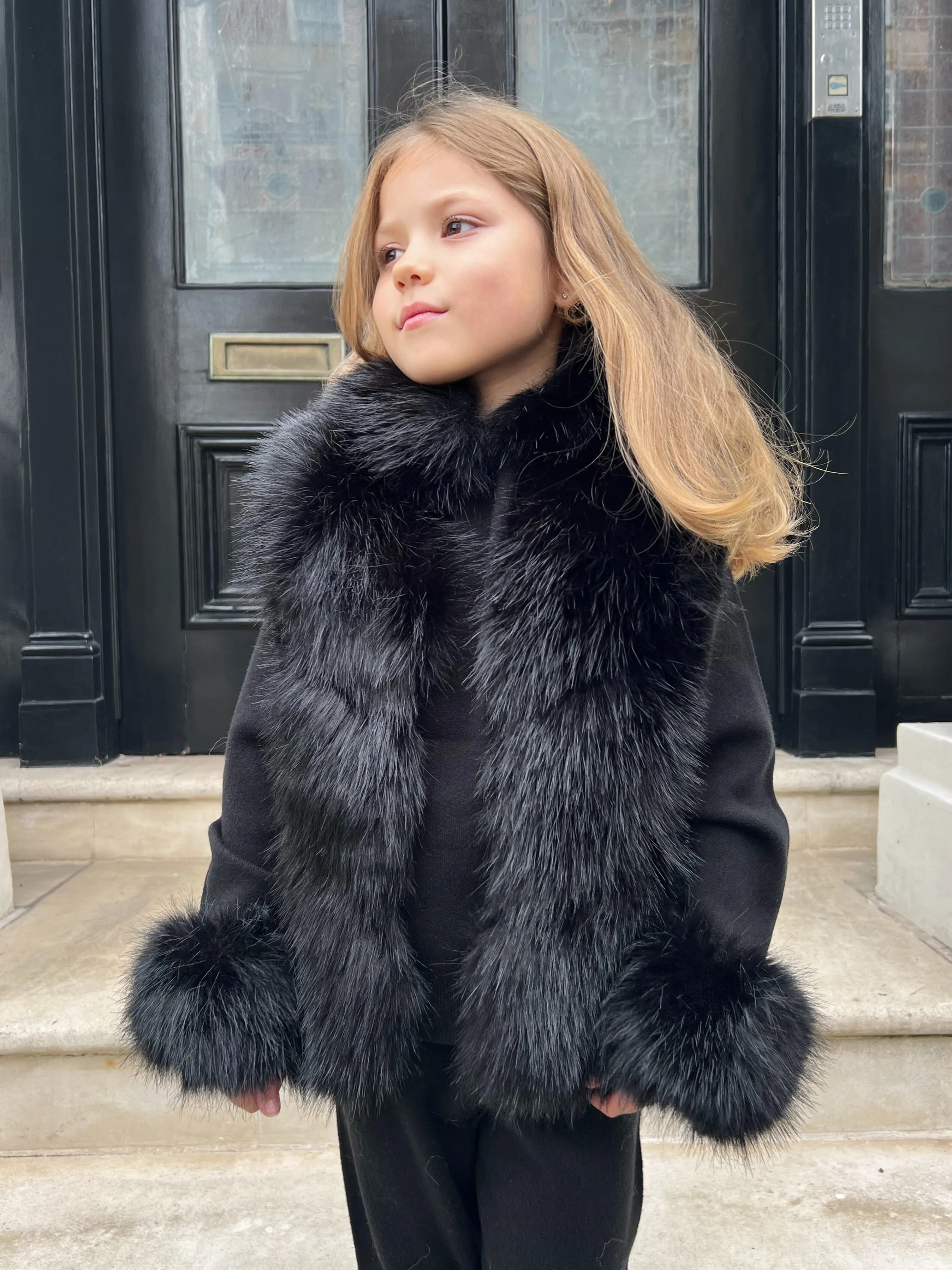 Childrens Black Premium Faux Fur Short Gilet