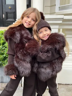 Childrens Chocolate Premium Faux Fur Short Gilet