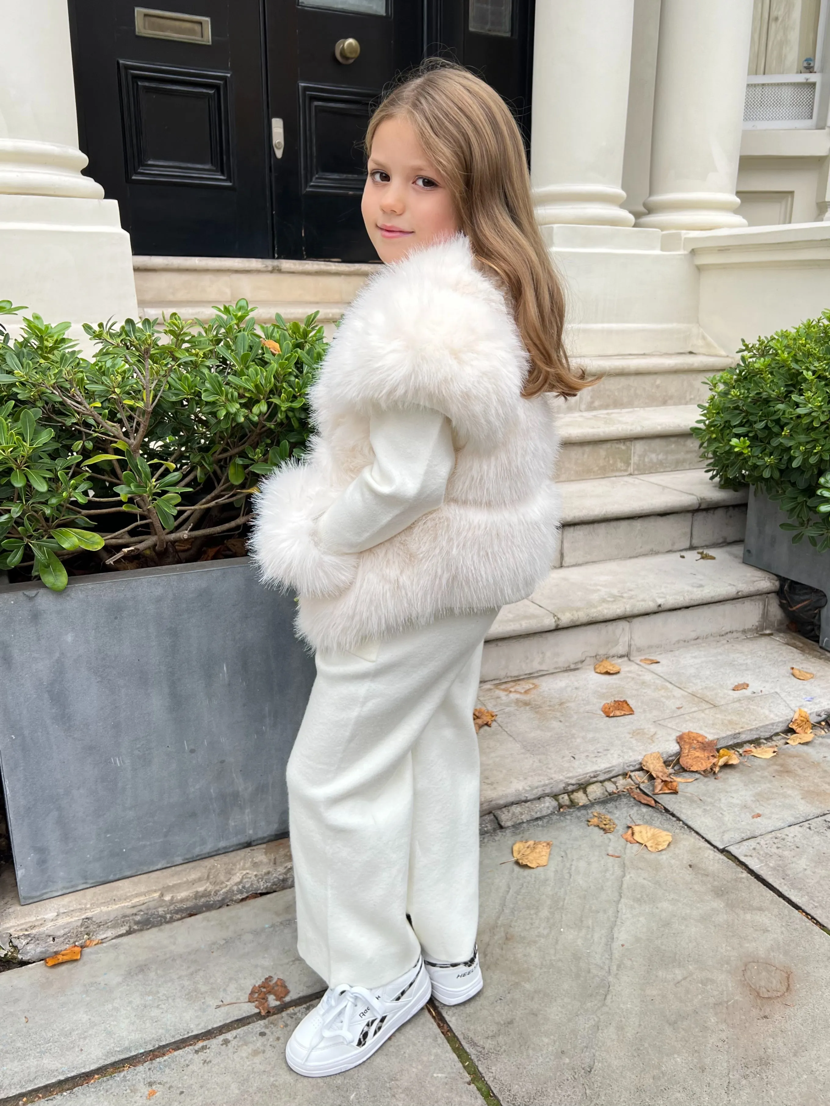 Childrens Cream Premium Faux Fur Short Gilet