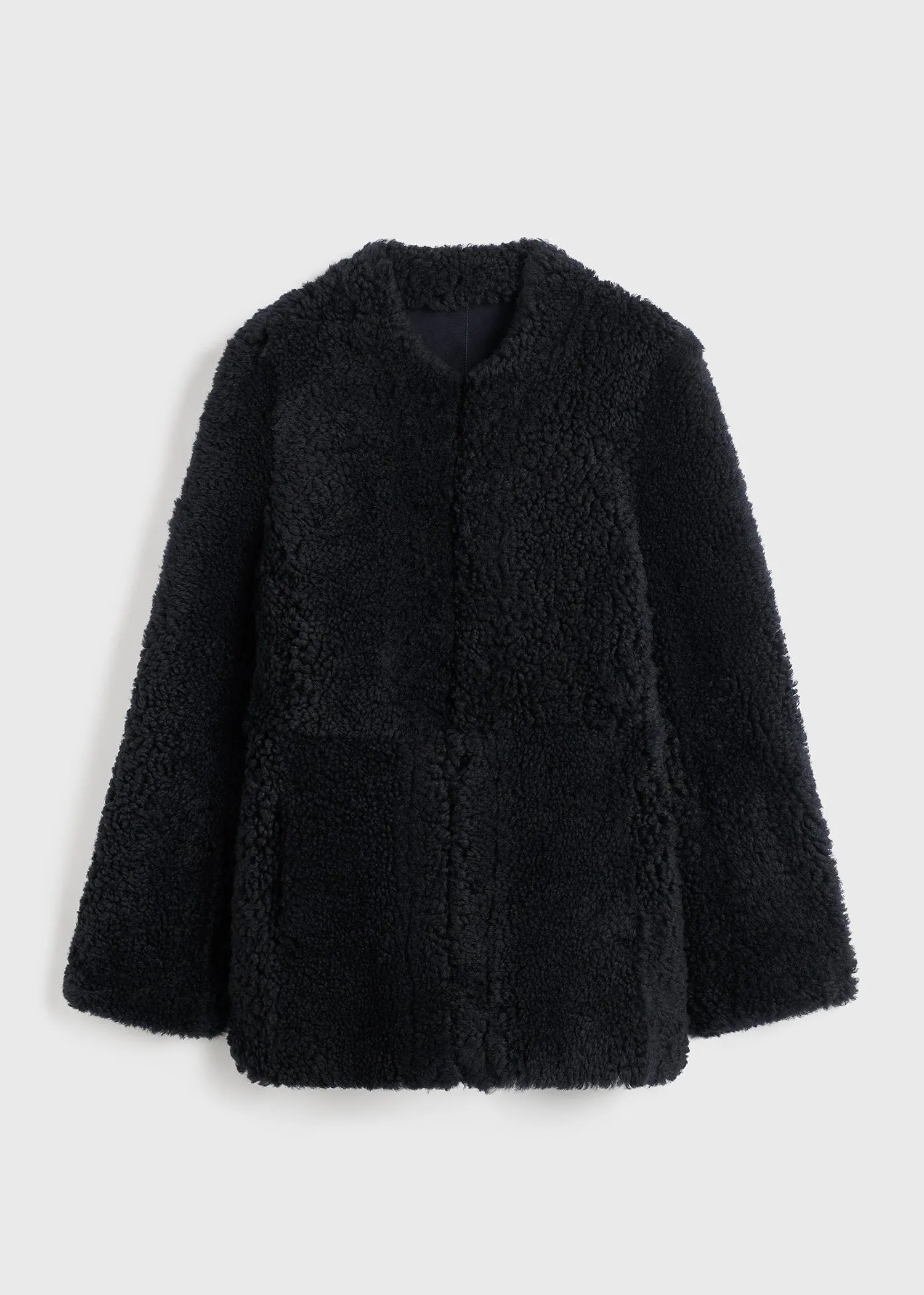 Cinched shearling jacket navy