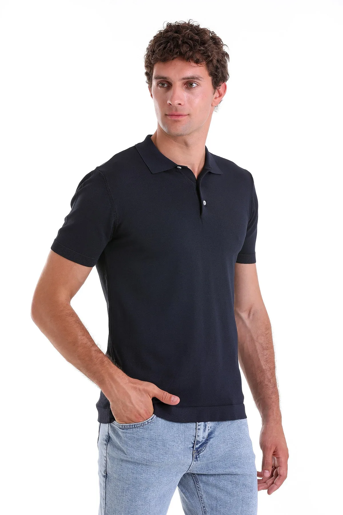 Comfort Fit Basic Navy Polo T-Shirt