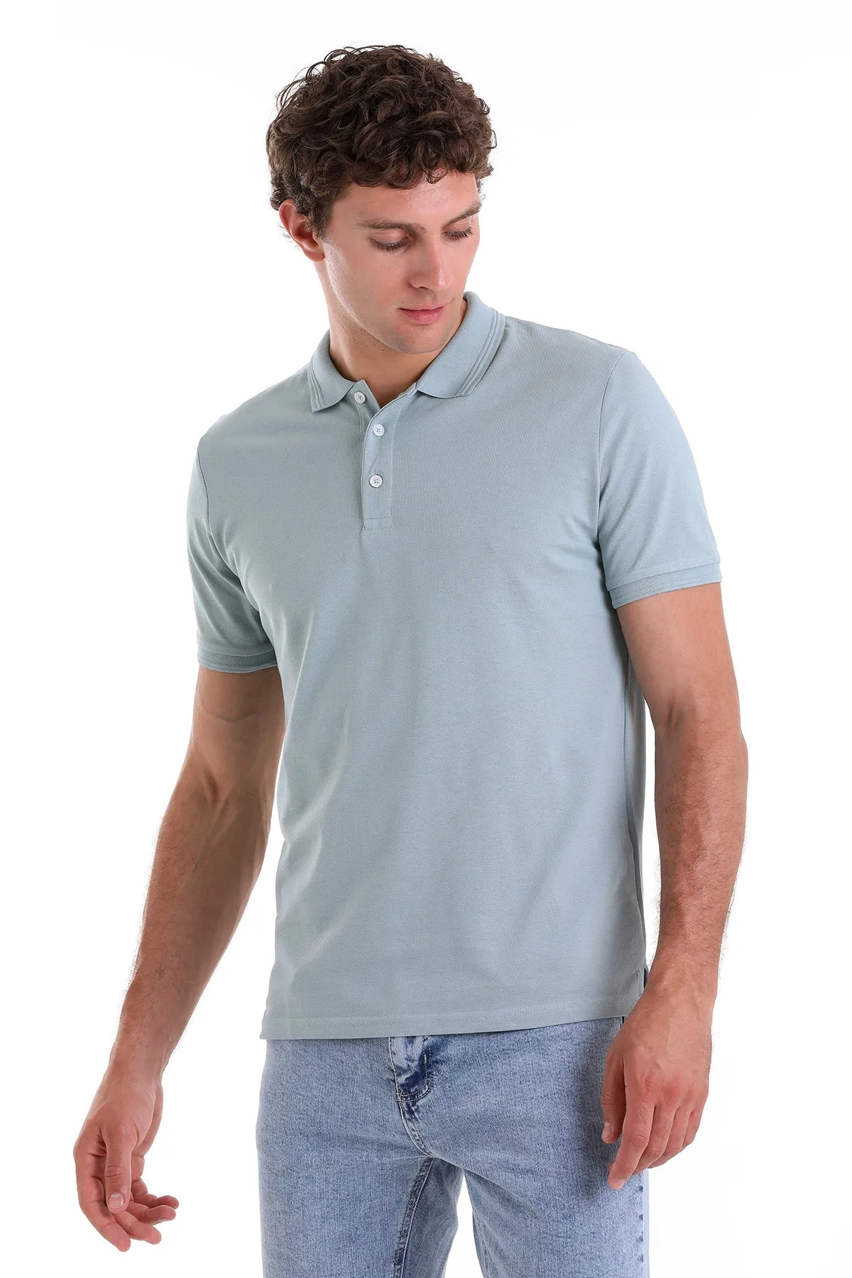 Comfort Fit Basic Plain 100% Cotton Blue Polo T-Shirt