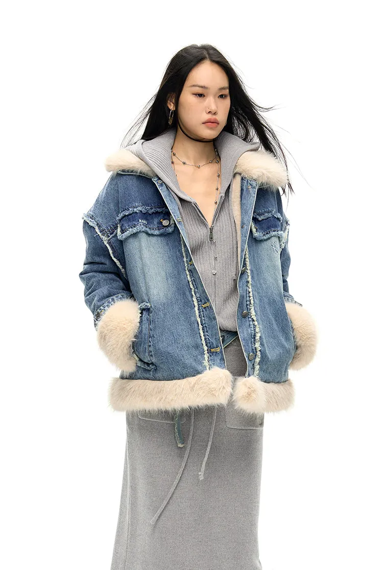 Cowboys Detachable Collar Sheep Shearling Denim jacket