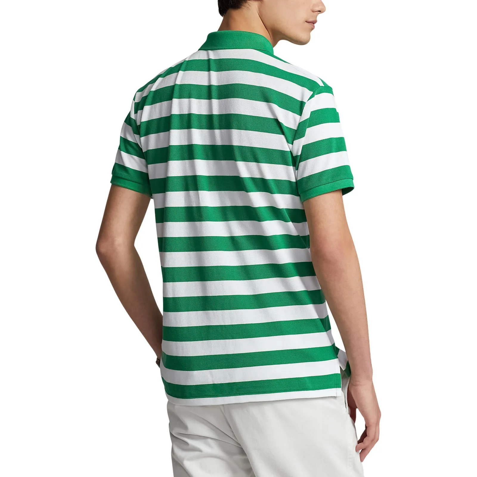 Custom Fit Mesh Polo -  Stripe - Lifeboat Green & White