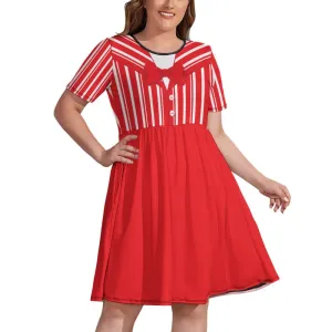 Dapper Dan Red Women's Round Neck Plus Size Dress With Pockets