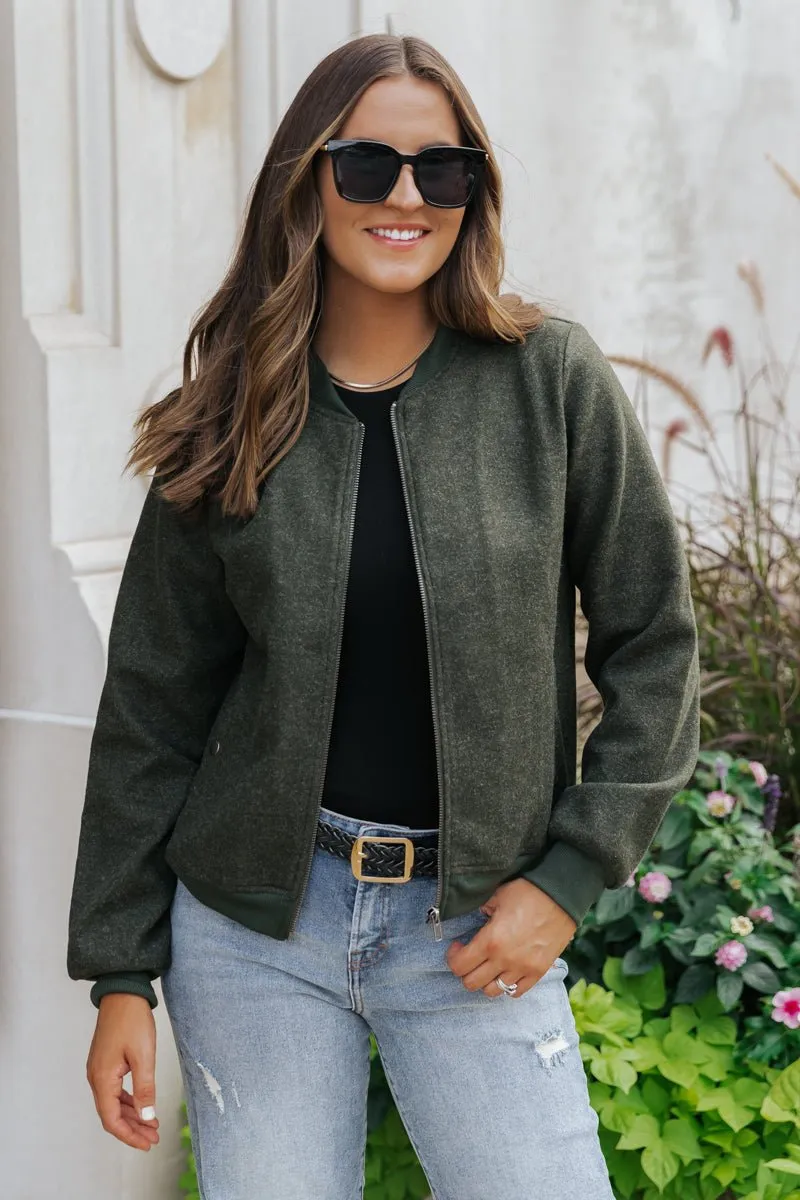 Dark Olive Contrast Bomber Jacket - FINAL SALE