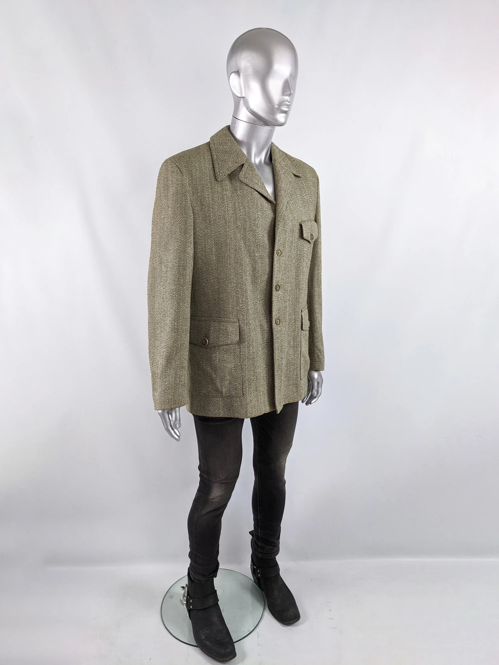 Dhobi Vintage 1970s Mens Wool Herringbone Tweed Jacket